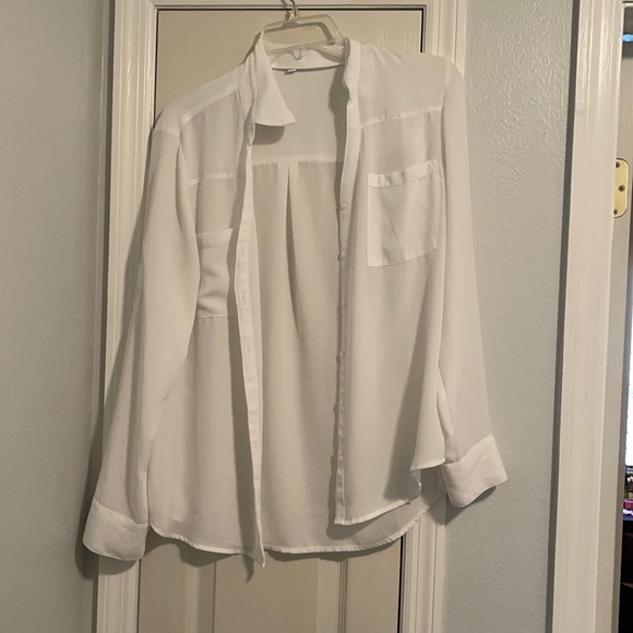 White shear long sleeve button up blouse - Picture 1 of 3